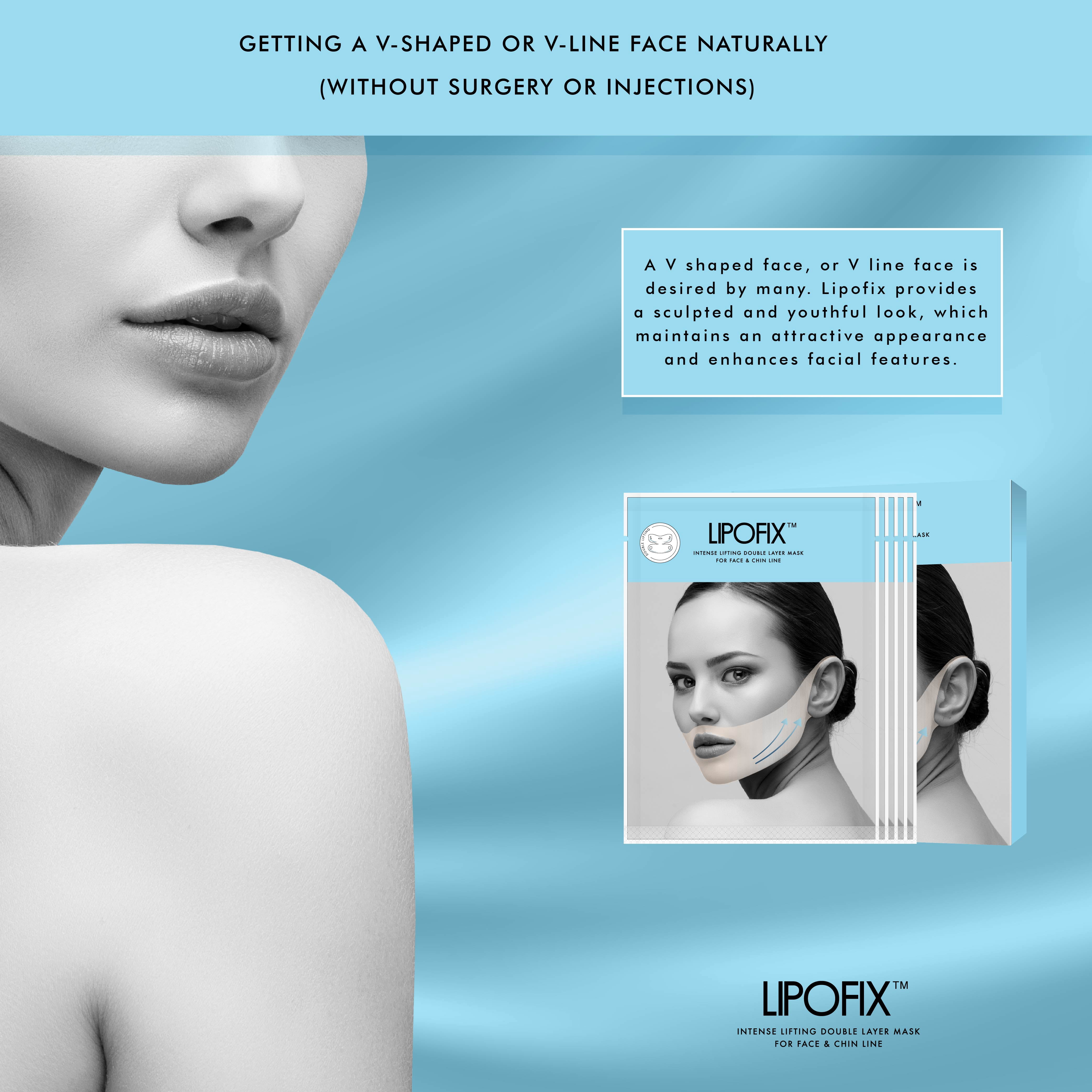Lipofix. Double Chin Contouring Face Toning - Jawline  Shaper Collagen Mask. 5PC