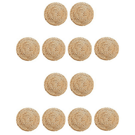 Round Woven Rattan Placemats, Natural Wicker Mats, Water Hyacinth Straw Braided Placemats, Set of 12