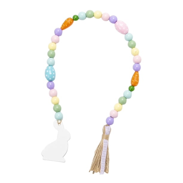 Guirnalda de cuentas de madera de Pascua con borlas, adornos rústicos de primavera con cuentas de granja Estilo Zanahoria