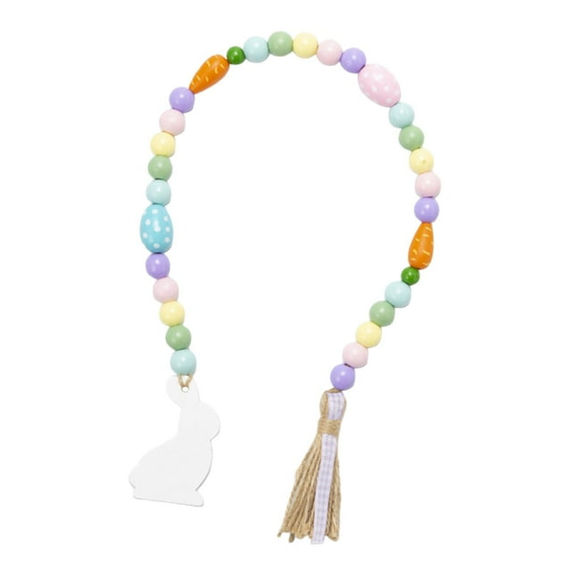 Guirnalda de cuentas de madera de Pascua con borlas, cuentas rústicas de primavera estilo granja, cuentas bohemias Estilo Zanahoria