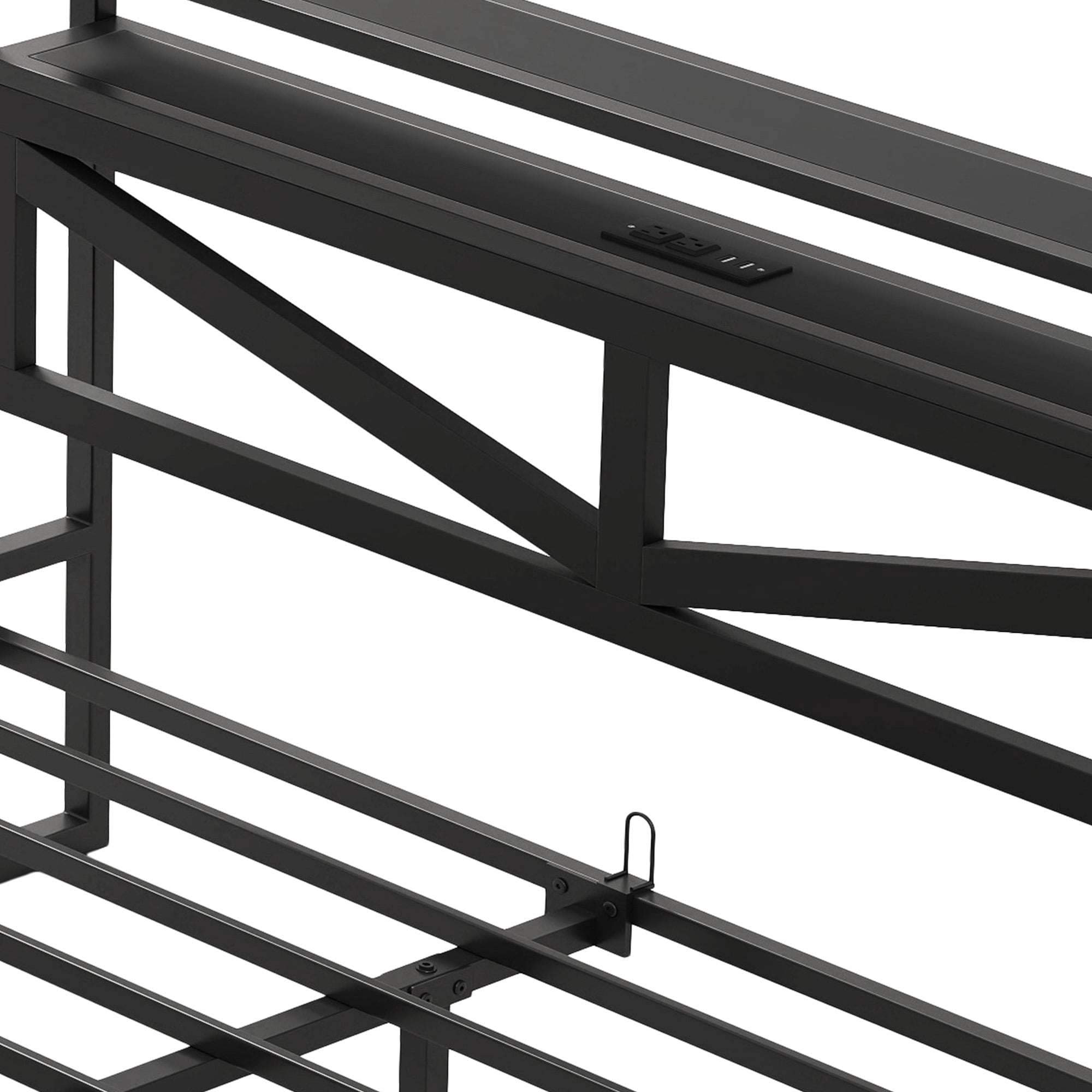 Dextrus Modern Floating Bed Frame, Full Size Bed Platform with 2-tier Storage Headboard, Noiseless Metal Frame, Built-in Power Hub, and LED Lights, Black