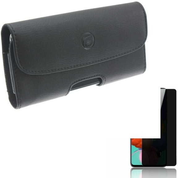 Privacy Screen Protector & Case Belt Clip for Samsung Galaxy A51 5G - Combo with Tempered Glass Anti-Spy Anti-Peep 3D Edge & Leather Holster Cover Loops