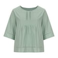 thumbnail image 4 of Otvok Womens Casual Round Neck Half Sleeve Solid Loose Shirt Hallow Out Linen Blouse, 4 of 6