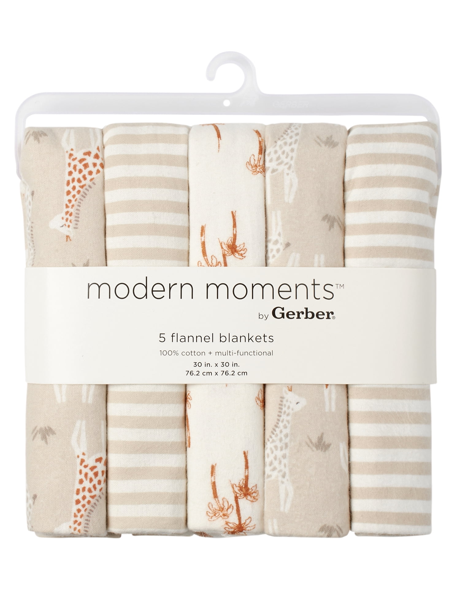 Modern Moments by Gerber Baby & Toddler Boy Flannel Blankets, 5-Pack, Ivory Giraffe