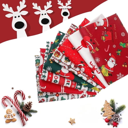 8Pcs 10"x8" Pre-cut Fabric Squares, Cotton DIY Patchwork Bundle for Sewing and Crafting，Christmas Series