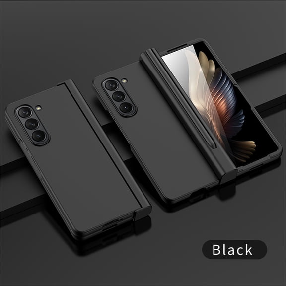 ELEHOLD Slim Case for Samsung Galaxy Z Fold5,Hinge Protective Case with Pen Holder & Built-in Screen Protector& Stylus Pen,Shockproof Hard PC Skin-Touch Phone Case for Galaxy Z Fold5 2023,Black