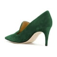 thumbnail image 3 of YDN Women Classic Stilettos Mid Heels Slip On Loafer Pumps Pointy Closed Toe Slide Suede Office Casual Dress Shoes Size 6.5 Green, 3 of 4