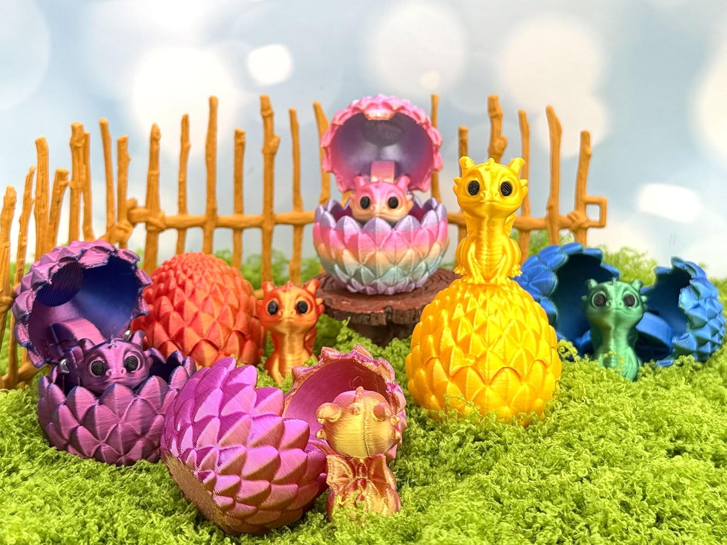 6 Pcs 3D Printed Dragon Easter Eggs Set with Mini Cute Dragon Inside,Random Color,Surprise 3D Printed Animals Set,Executive Home Office Decor,Birthday Gifts