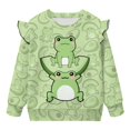 thumbnail image 5 of Yuyamidu Frog Sweatshirt Toddler Girl 1T 2T Green Long Sleeve Ruffle Shoulder Crewneck Sweatshirts Pullover Tops for Outdoor School Lightweight Soft Everyday Clothes for Fall, 5 of 8