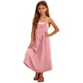 thumbnail image 2 of Vestido largo con tirantes desmontables y bolsillos sueltos de color liso para niñas, 2 of 9