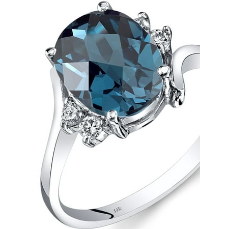 - Peora 2.75 Carat T.G.W. Oval-Cut London Blue Topaz and Diamond Accent 14kt White Gold Ring Size 7