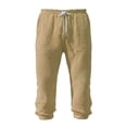 thumbnail image 4 of snilers Mens Cotton Linen Capri Pants Casual Drawstring Elastic Waist Baggy Capris Loose Cropped Yoga Beach Pants with Pockets M, 4 of 5