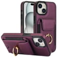 thumbnail image 2 of SaniMore for iPhone 15 Case with Metal Rotating Ring Kickstand RFID Blocking Card Slots PU Leather Anti-scractch Wear-resitant Shockproof Wallet Cover for iPhone 15(6.1" 2023), Purple, 2 of 9