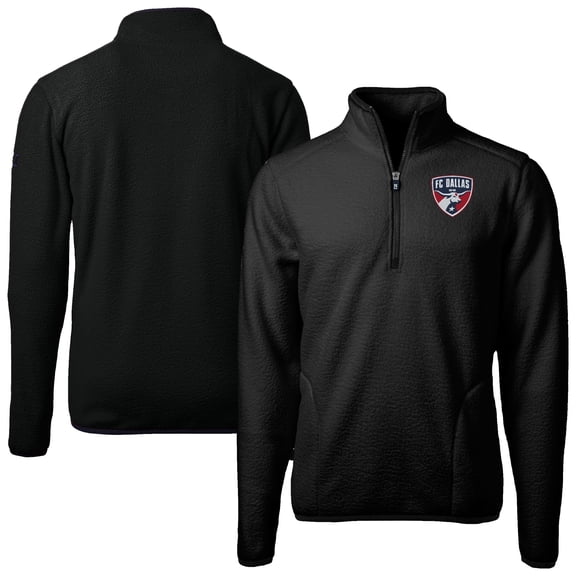 Men's Cutter & Buck Black FC Dallas Cascade Eco Fleece Quarter-Zip Jacket
