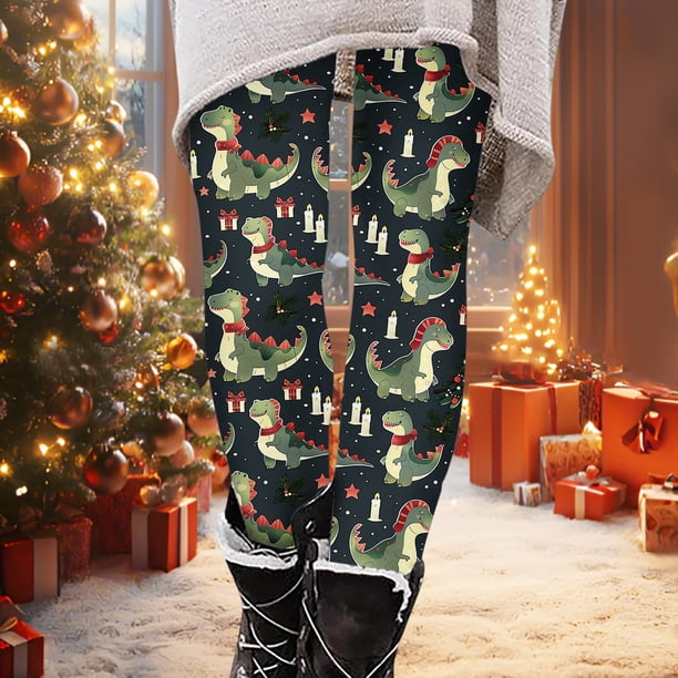 Pantalones largos con estampado navideño, cintura alta, elásticos y suaves, para niña