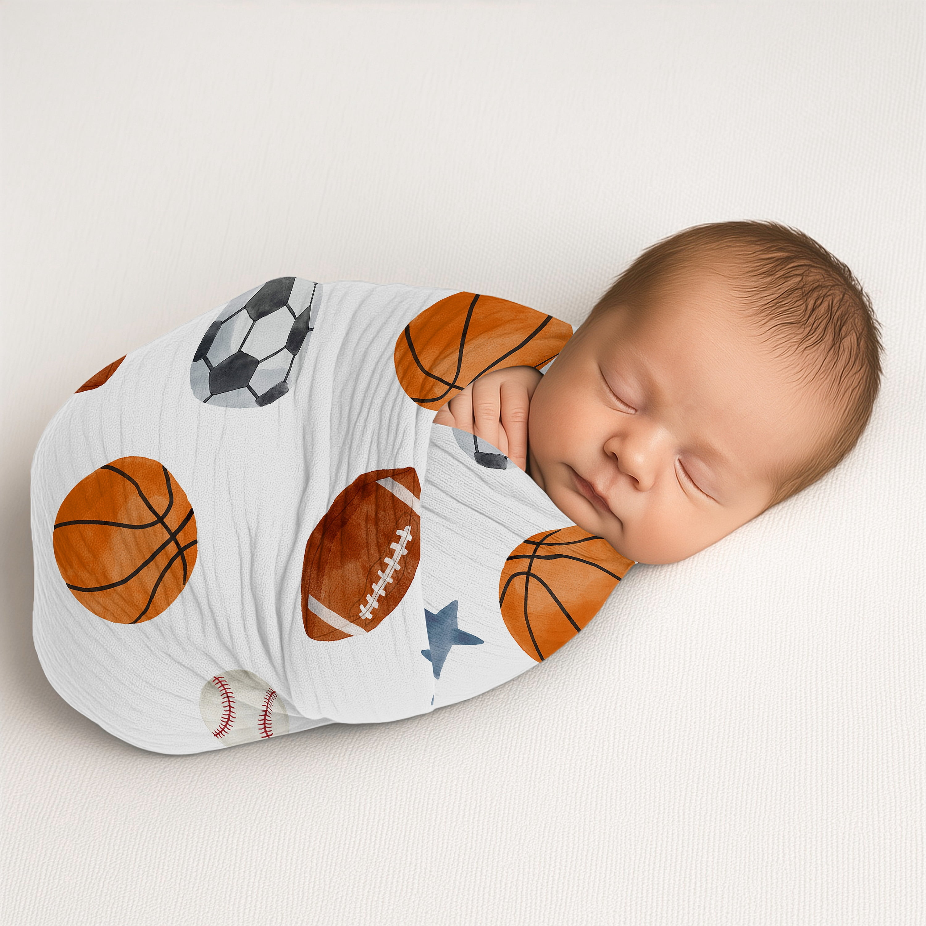 Sweet Jojo Designs Watercolor Sports Theme Boy 100% Cotton Muslin Baby Swaddle Receiving Blanket