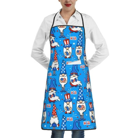 

Lukts Gnomes in USA Pattern Kitchen Apron Waterdrop Resistant Apron with adjustable Aprons for Women and Men with Pockets Cooking Apron