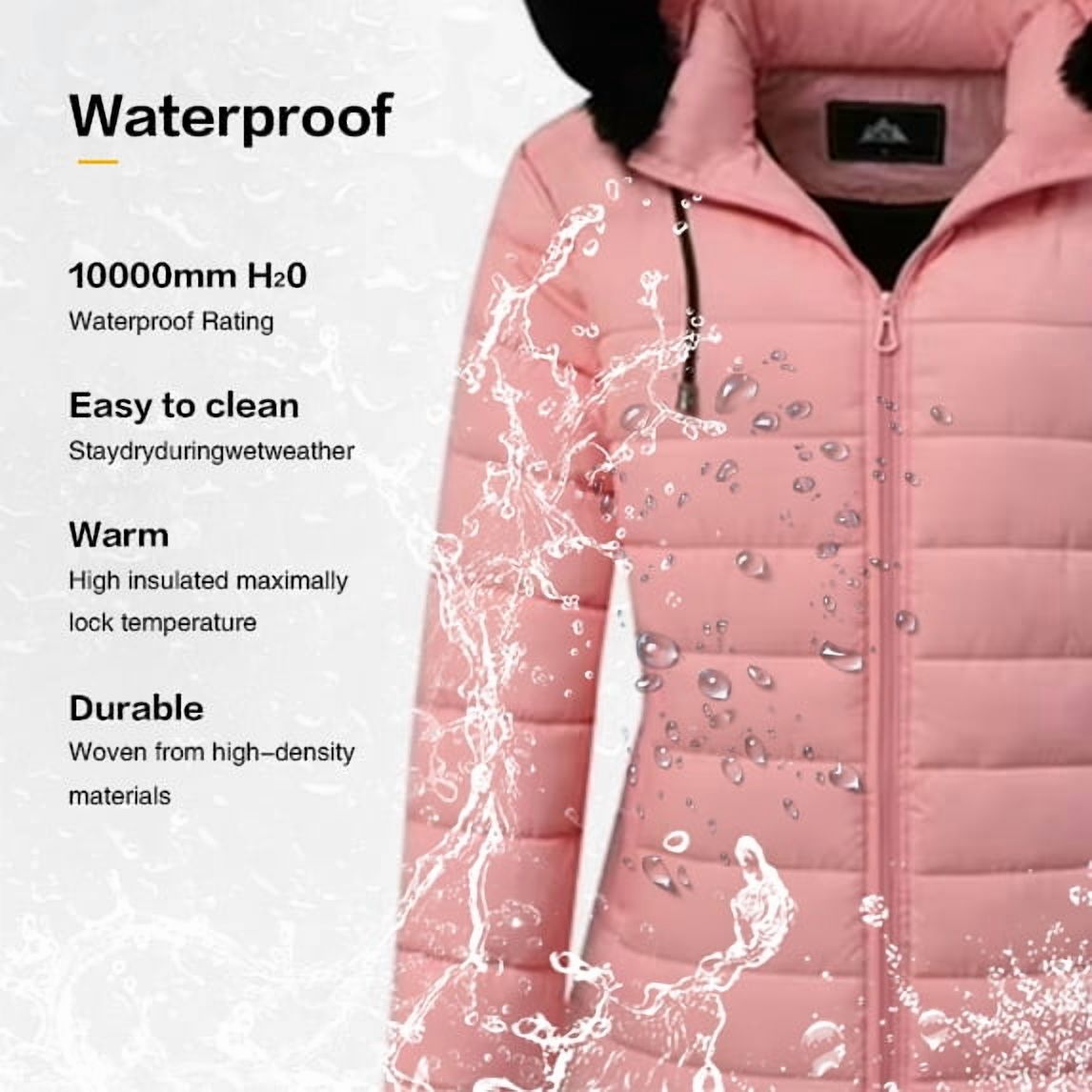 Women's Long Winter Coats Thicken Fleece Lined Parka Down Puffer Jacket With Faux Fur Detachable Hood, Pink L