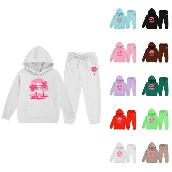 Girls 2 Piece Outfits Girl Sets Child Toddler Boys Girls Long Sleeve Solid Warm Hoodie Pullover Tops Pants Kids Outfits Sweat Suit