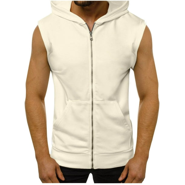 pstuiky Camiseta sin mangas para hombre, Sudadera con capucha, cremallera y bolsillos sin mangas de color liso para hombre Tops elegantes para mujer xl