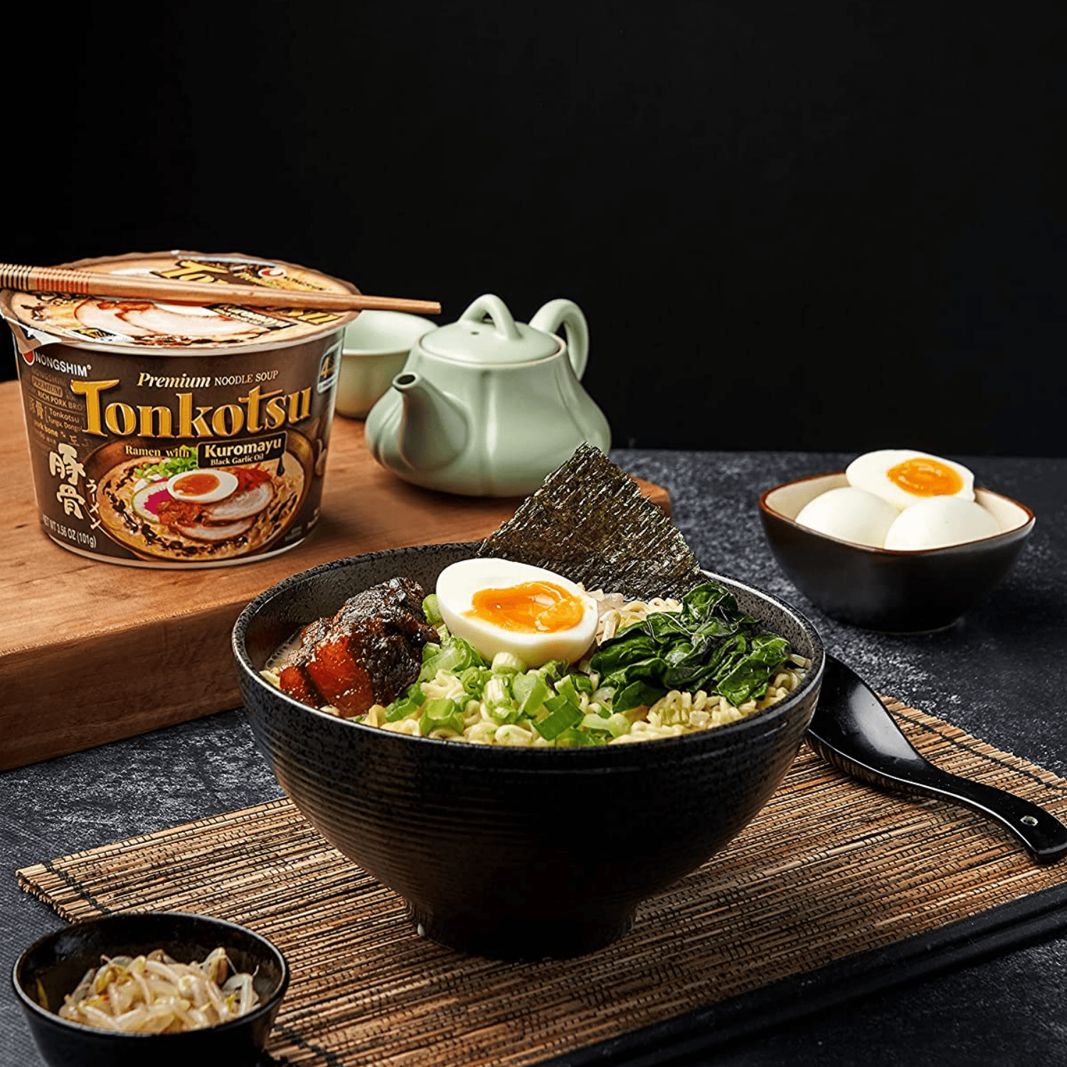 Nongshim Tonkotsu Ramen with Kuromayu Noodle Big Bowl, 3.56 Ounce Premium Noodle Soup Rich Pork Broth Japanese Style Instant Creamy Ramen & On the Go Snacks 6 Bowls Pack Set of 2 (12 Bowls Total)