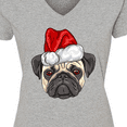 thumbnail image 4 of Inktastic Christmas Pug Dog Santa Women's V-Neck T-Shirt, 4 of 5