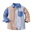 thumbnail image 1 of Besolor Children's Button down Shirts Kids Color Block Lapel Long Sleeve Fall Spring Tops for Boys Girls 3-8 Years, 1 of 6