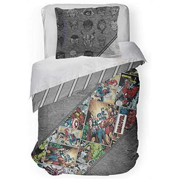 Jay Franco Marvel Comics Ensemble de Couette et Taie d'Oreiller 80e Anniversaire Full/Grand - Literie Réversible Super Douce pour Enfants - Microfibre Résistante à la Décoloration (Produit Officiel Marvel)