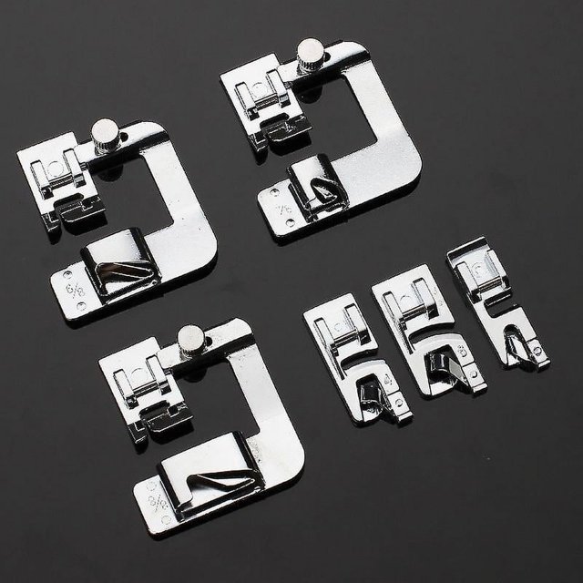 BR Juego de prensatelas para máquina de coser, 6 piezas, pie para dobladillo 4/8 6/8 8/8 pulgadas, prensatelas para dobladillo enrollado 3/4/6mm, Compatible con Brother Singer Jan