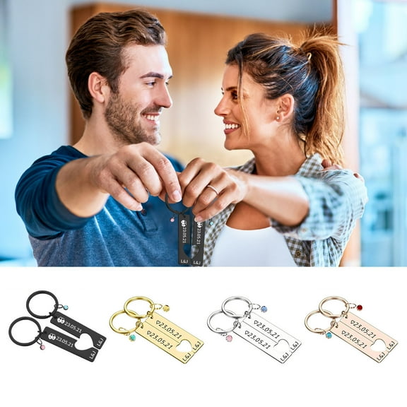 Viflosae Key Chains Women Cute Christmas Gifts for Him Partner Key Fob Pack Of 2 Personalised Key Ring Engraved Key Ring with Name Partner Gift Personalised
