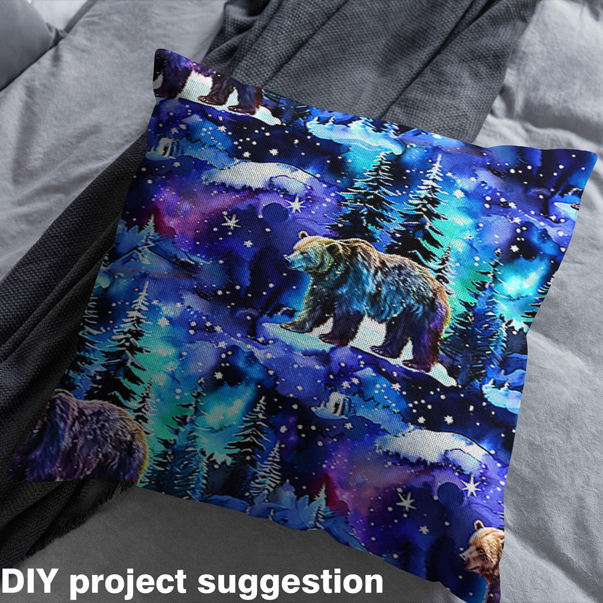 Homewish 3D Wildlife Bear Fabric by the Yard 1 Yard, Dreamy Christmas Eve Room Decor Fabric by the Yard, Mystic Watercolor Jungle Sewing Fabric, Luxury Bedroom Decor