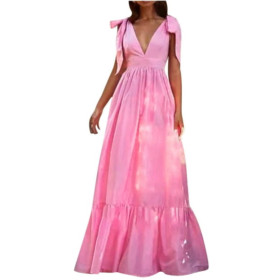 Summer Savings Clearance! Edvintorg Women's Lace Up Long Dresses Fashion Sleeveless V Neck Summer Comfy Solid Casual Loose Beach Dress Vacation Outfits For Women 2023 XXL