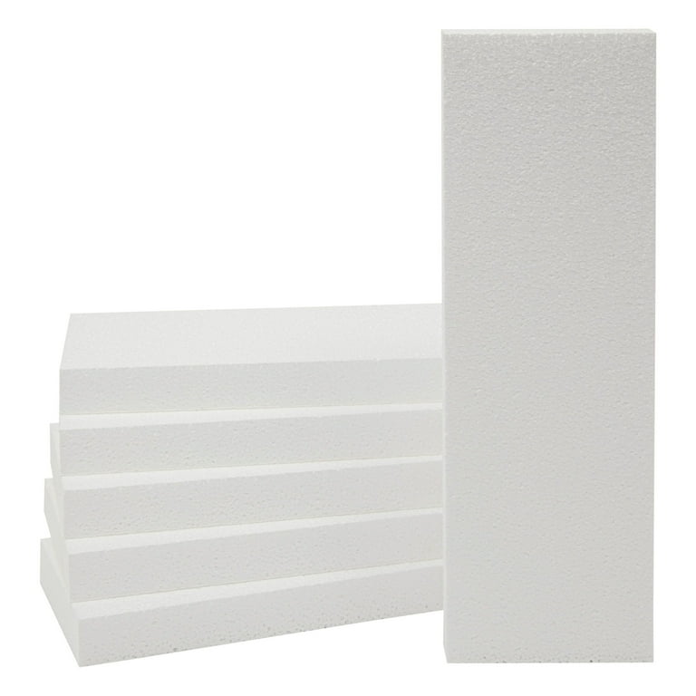 6 Pack Foam Rectangle Blocks for Crafts, 12x4x1 in, White