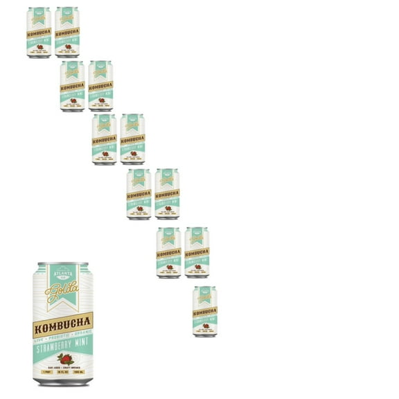 Golda Kombucha Strawberry Mint Kombucha, 16 oz, 12 Pack
