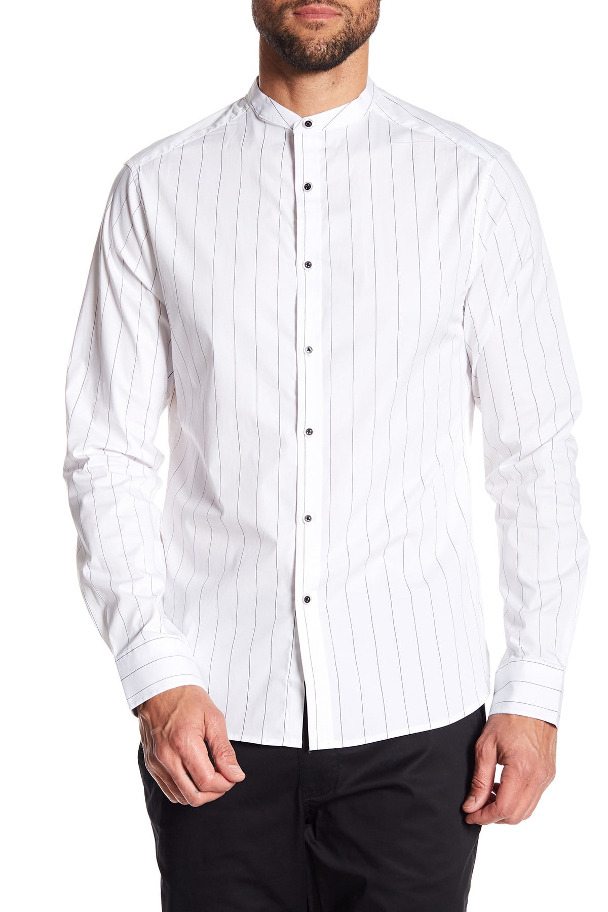 Cole Mens Shirt Medium Banded Collar Striped M