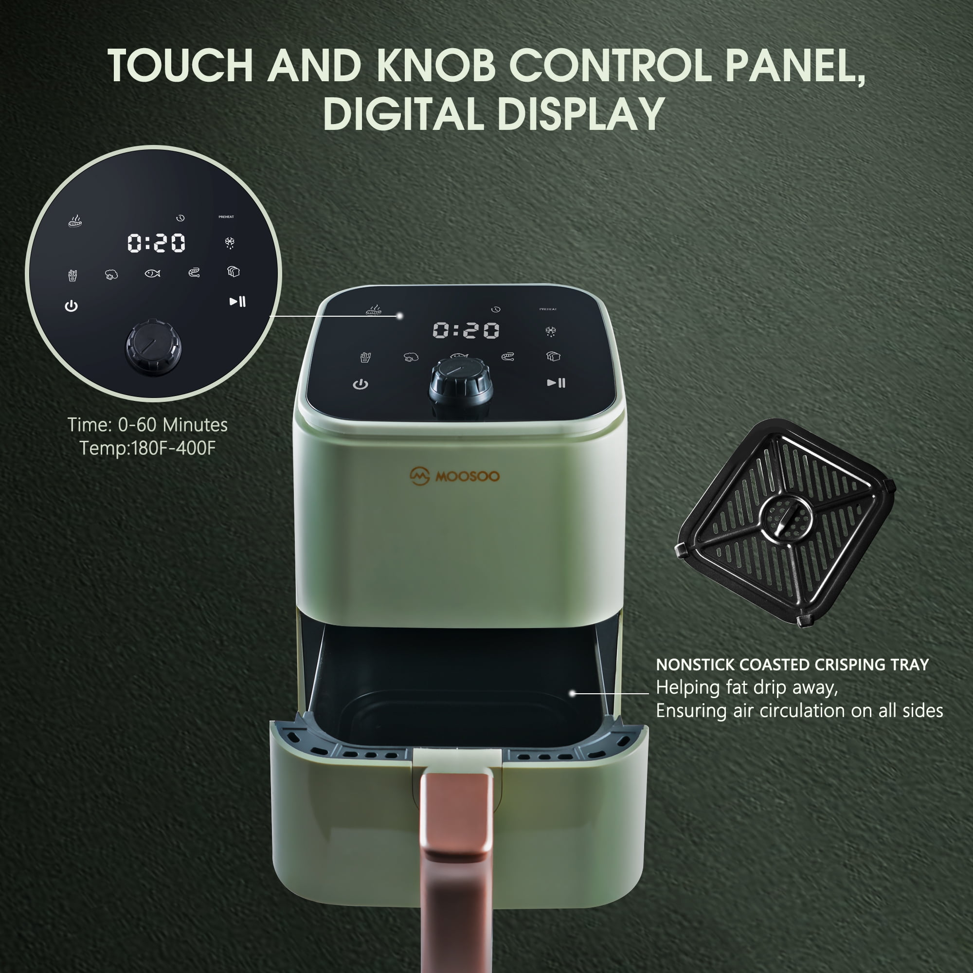 MOOSOO New Mini Small Air Fryer 2 Quart, Temp/Time Dial Control with Air  Fryer Cookbook & 50pcs Paper Liner 