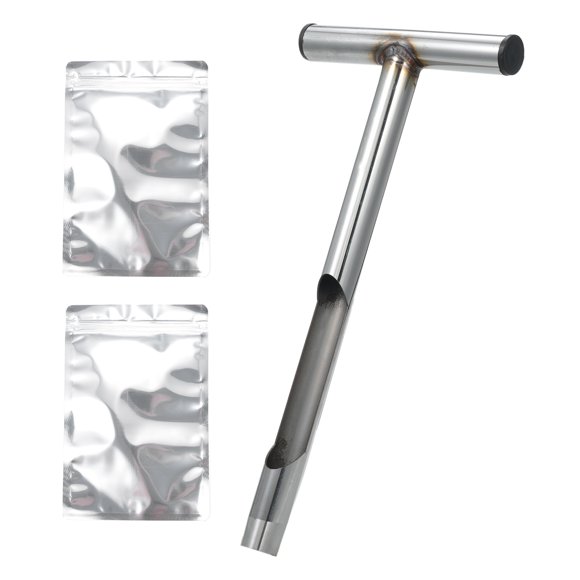 Graflsoa Metal T-Handle Soil Sampling Probe Kit with Dual Sample Bags for Garden, Lawn, and Farm Soil Testing - Silver