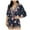 Dark Blue, variant on Women Flowers Printed Rompers Vintage Jumpsuit Deep V-Neck Short Sleeves Jumpsuit Short Pants