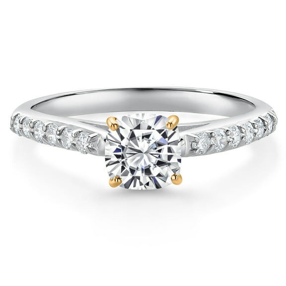 Gem Stone King 10K White and Yellow Gold White Lab Grown Diamond Engagement Ring | 0.94 Cttw | Wedding Anniversary Promise Ring for Women (Size 5)