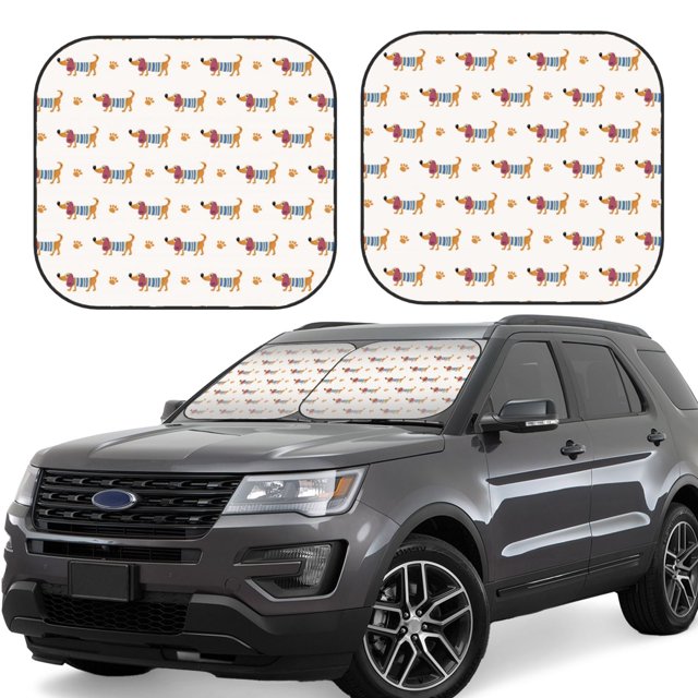 Saiise Dachshund Dog Puppy for Foldable Car Sun Shades (2-Pack) Offer Sun Protection with an Easy-fold Design for Convenient Windshield Shading-Large