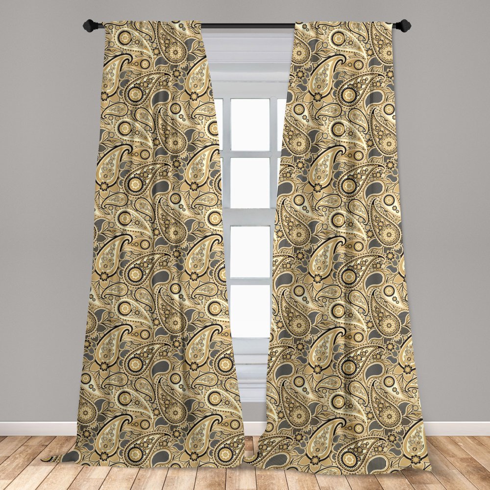 Paisley Curtains 2 Panels Set, Traditional Pattern with Flowers Leaves