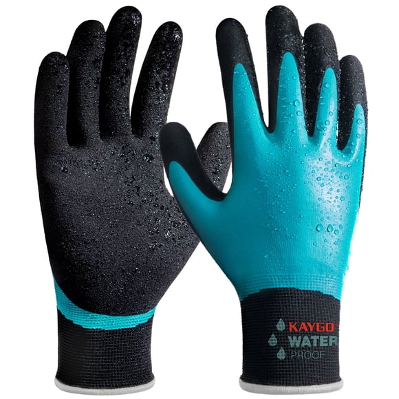 KAYGO Gants de Travail Imperméables pour Hommes et Femmes, Gants de Travail Antidérapants avec Revêtement en Caoutchouc pour Jardin, Construction Extérieure, KG150, Bleu, TG