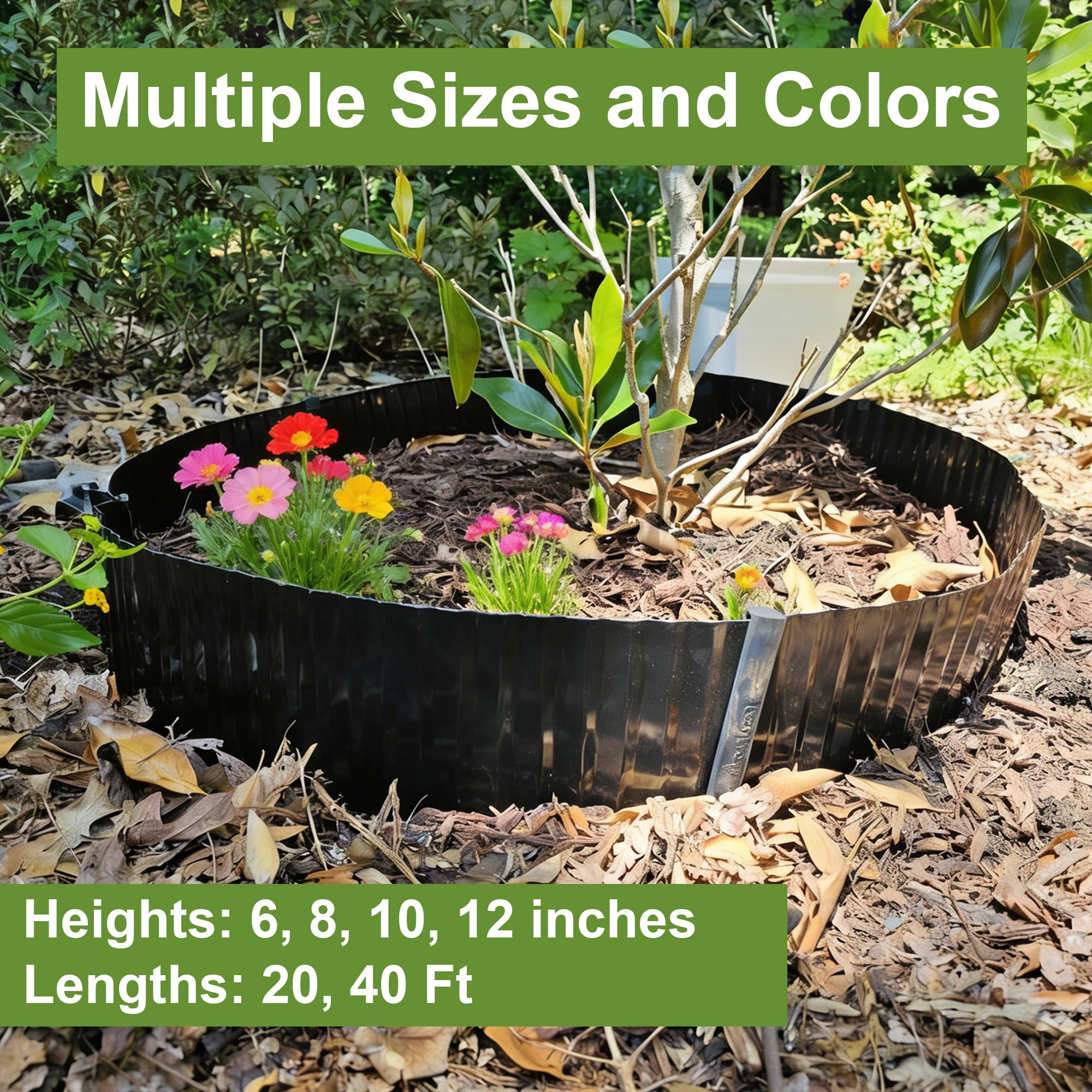 Vinci Metal Landscape Edging Border, 6 Inch x 20 FT Corrugated Steel Garden Edging with Rolled Safety Edges, Flexible Lawn & Flower Bed Edging for Yard, Multiple Sizes & Colors (Black)
