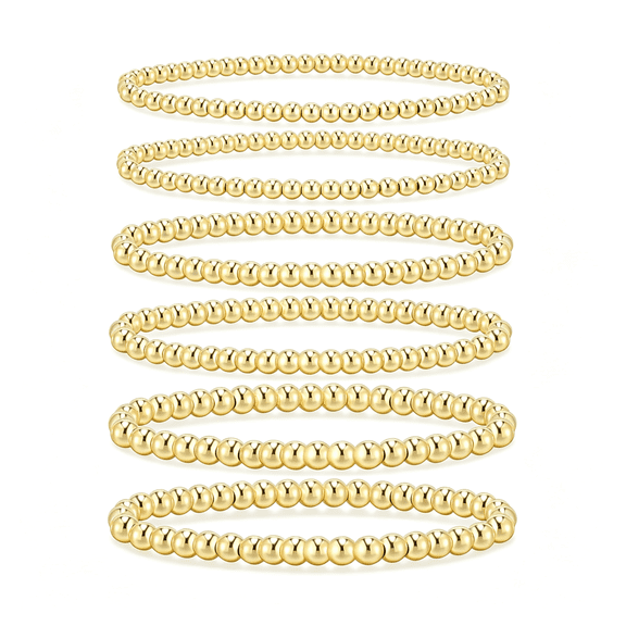 DESIGNICE Gold Bracelets for Women Waterproof, 14K Gold Plated Beaded Strand Bead Ball Bracelets Stack Adjustable Jewelry Set for Gifts Gold Beaded Bracelets for Women