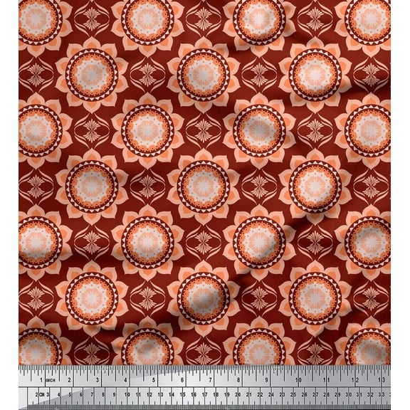 Soimoi Red Cotton Duck Fabric Vector Design Damask Printed Fabric 1 Yard 42 Inch Wide