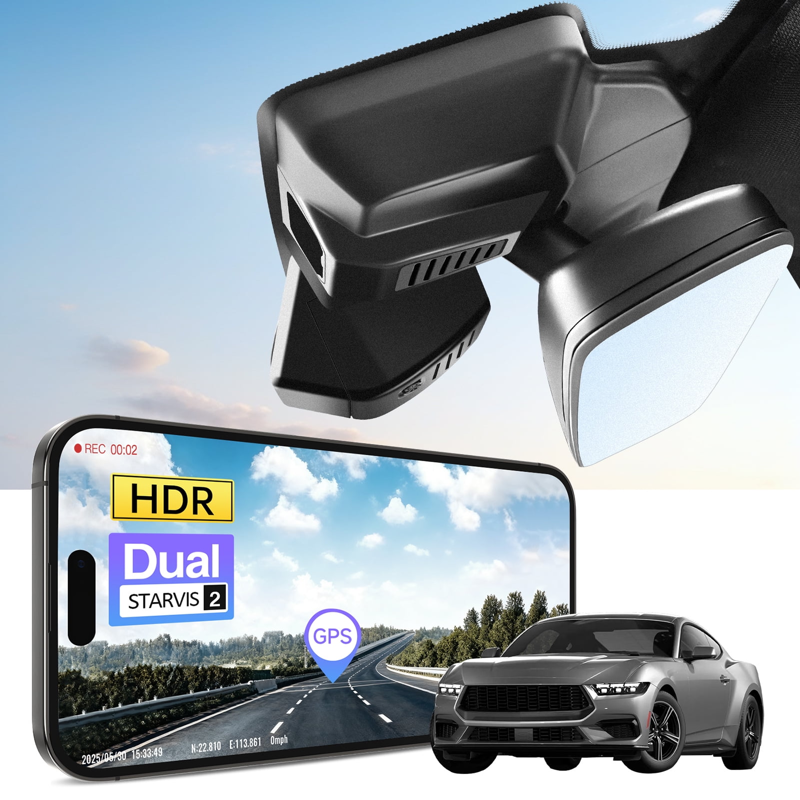 Mangoal 4K HDR Dash Cam STARVIS 2 IMX678 Fit for Ford Mustang Gen7 2024-2026, EcoBoost Premium GT Premiun Mach 1(Model C), OEM Look, 5G WiFi & App, GPS, 64GB Card