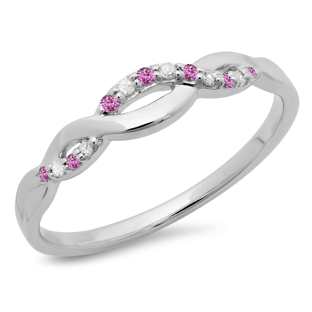 Size 7.5 Dazzlingrock Collection 10K Round Pink Sapphire Ladies Bridal Stackable Wedding Band 1/4 CT Yellow Gold