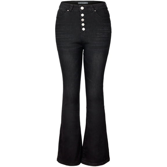 2Luver, Women's, High Waist Rise Flare Straight 5 Pockets Comfy Jeans Zip Button Closure, Black, 11