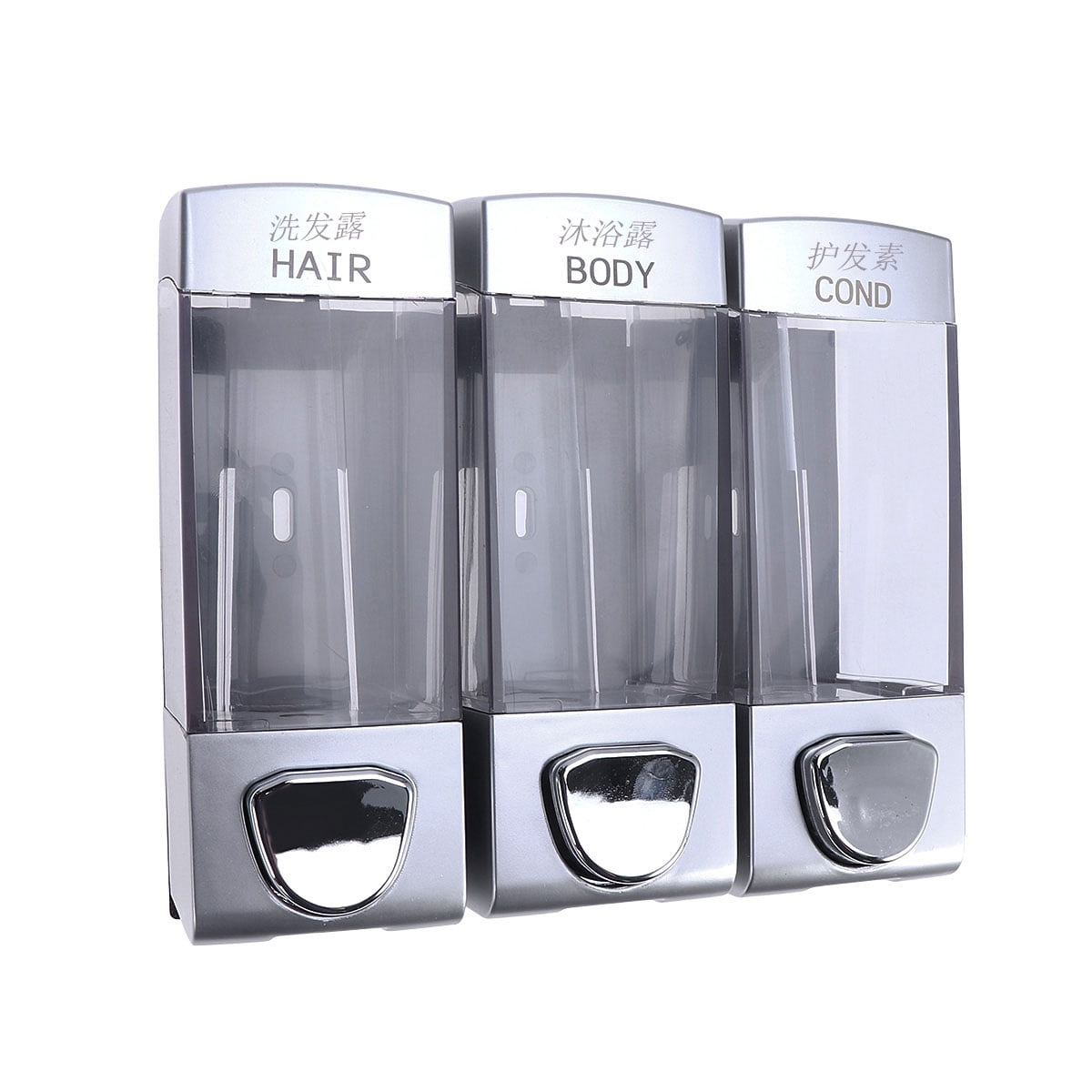 Wall-mounted Soap Gel Dispenser Shampoo Hair Conditioner Pump with Three Outlets for Bathroom Shower (with Chinese and English Fixed Logo Pattern)