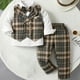 thumbnail image 2 of Odeerbi 6M-10Y Niños de Algodón A Cuadros Caballero Traje Formal Niños Manga Larga Pajarita Vestido Camisa Celosía Traje Pantalones Chaleco Conjunto de Tres Piezas, 2 of 9